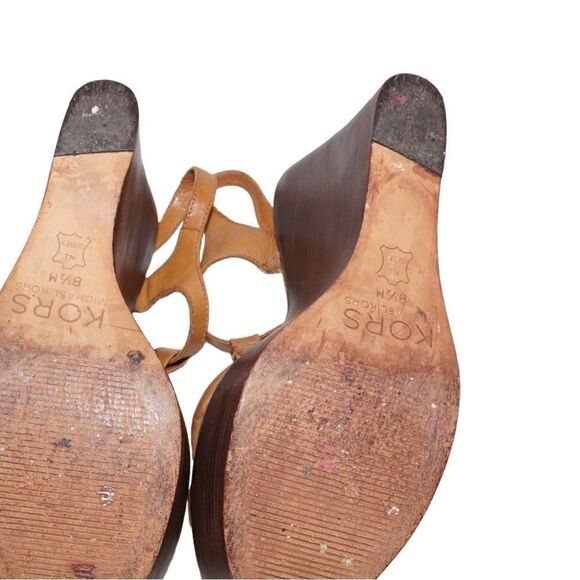 Michael Kors Wooden Tan Leather Platform Wedges, Size 8.5 - Picture 10 of 11